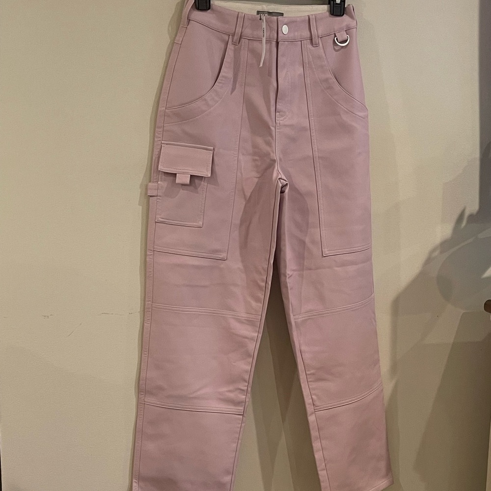 ASOS cargo wide leg fix leather pant pink cream
